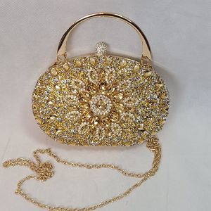 RAMLA Gold Rhinestone Luxury Prom Wedding Gala Handle & Chain Clutch Purse--New